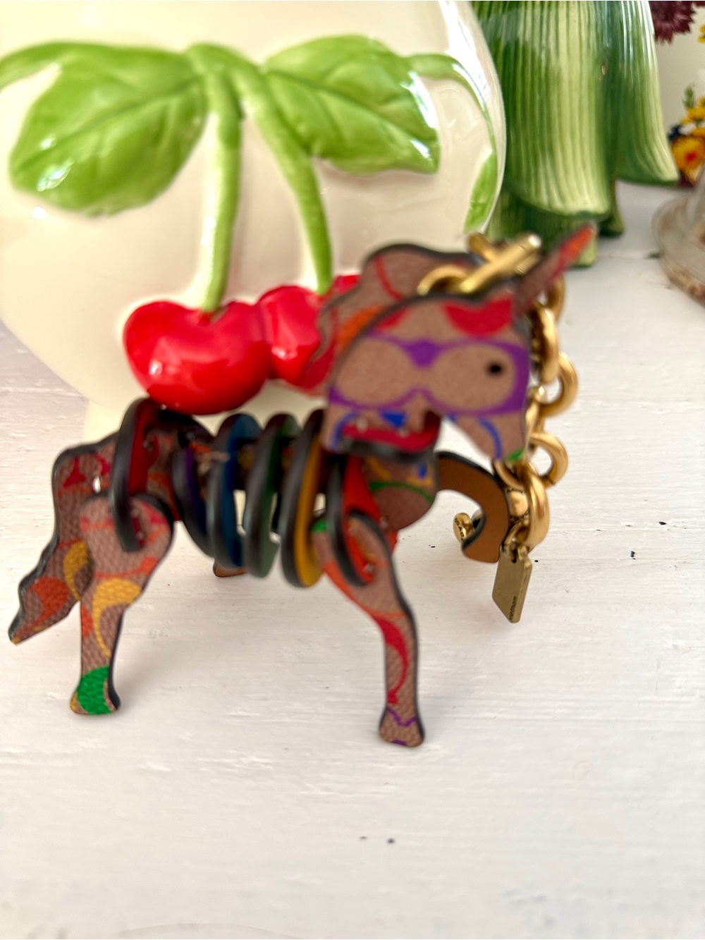 Coach Multicolor Leather Horse Charm/Keychain with Gold Hardware - Picture 7 of 9